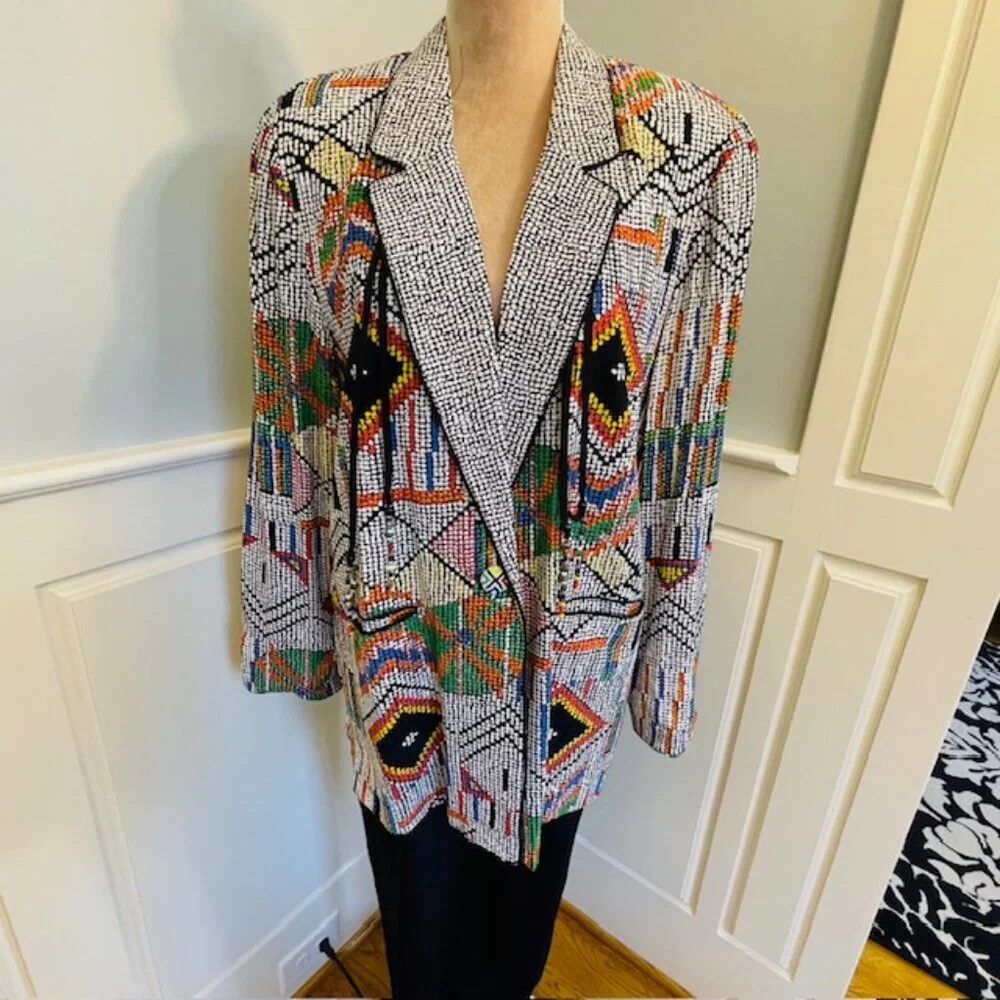 Vintage Platinum By Dorothy Schoelen Abstract Beaded Pant/Jacket Boho Art Medium - Picture 8 of 15